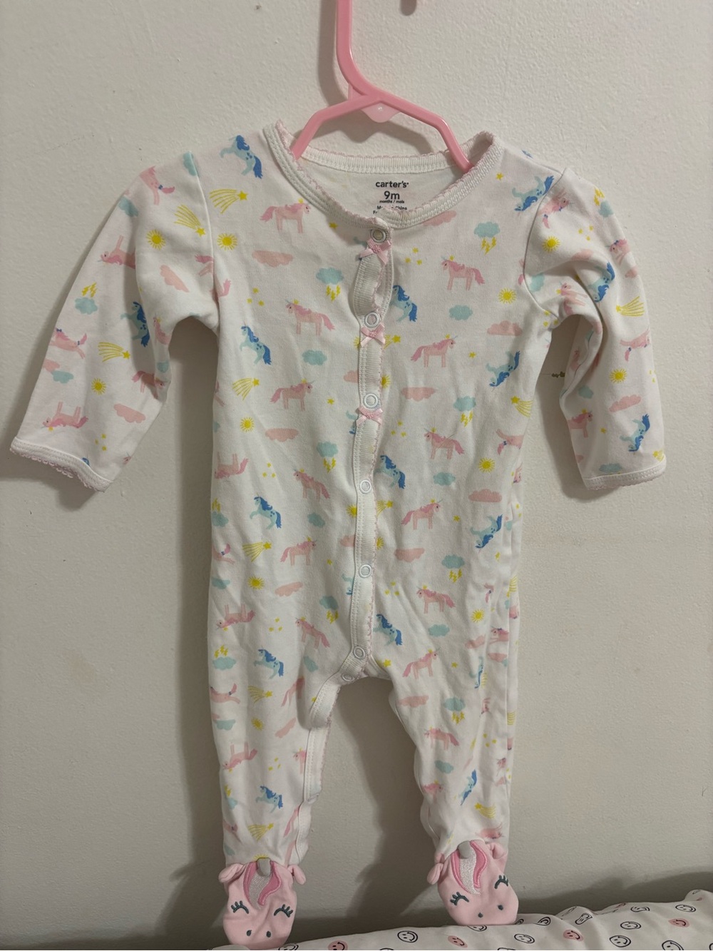 Carter's White Unicorn & Star Cotton Snap-Front Footie